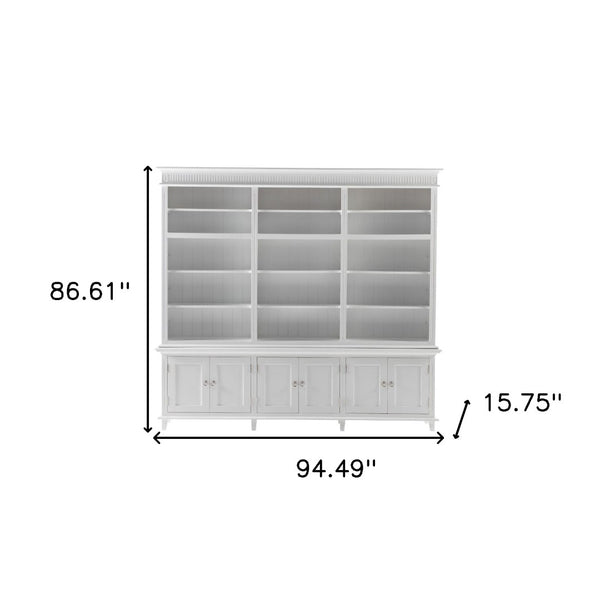 HomeRoots 87" Antiqued White Solid Mahogany Utility Cabinet - Stylish, Durable Storage for Home & Garage Spaces 523193