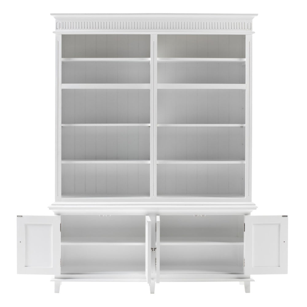 HomeRoots 87" Antiqued White Solid Wood Four-Door Cabinet for Elegant Home Organization and Storage Solutions 523194