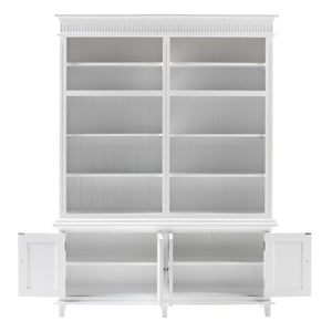 HomeRoots 87" Antiqued White Solid Wood Four-Door Cabinet for Elegant Home Organization and Storage Solutions 523194