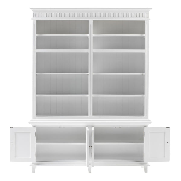 HomeRoots 87" Antiqued White Solid Wood Four-Door Cabinet for Elegant Home Organization and Storage Solutions 523194