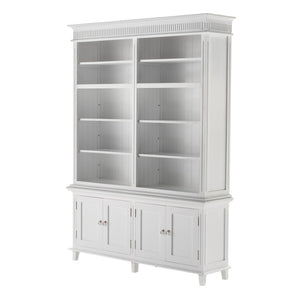 HomeRoots 87" Antiqued White Solid Wood Four-Door Cabinet for Elegant Home Organization and Storage Solutions 523194