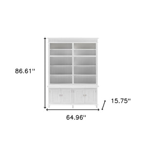 HomeRoots 87" Antiqued White Solid Wood Four-Door Cabinet for Elegant Home Organization and Storage Solutions 523194