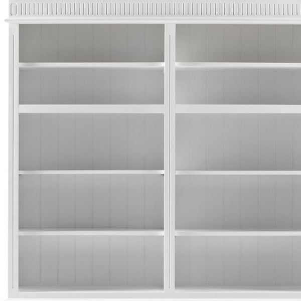 HomeRoots 87" Antiqued White Solid Wood Four-Door Cabinet for Elegant Home Organization and Storage Solutions 523194