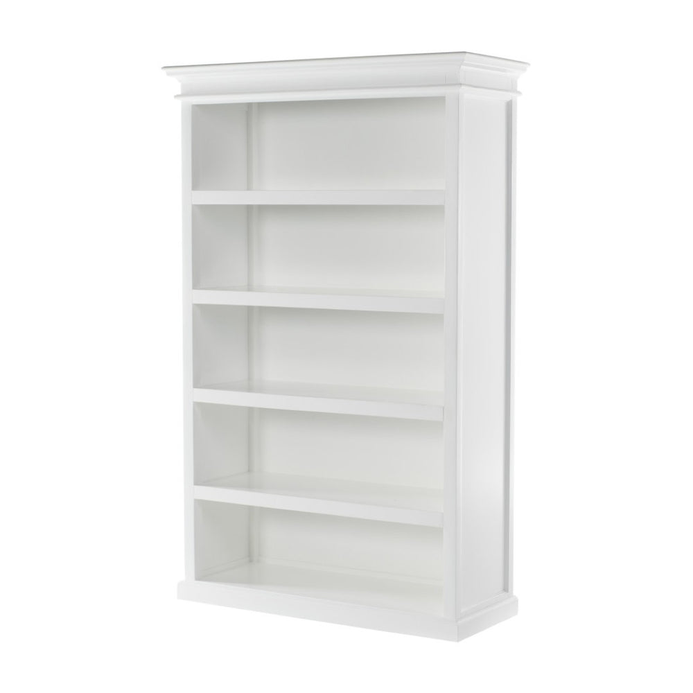 HomeRoots 77" Antiqued White Solid Wood Five-Tier Bookcase - Elegant Storage Solution for Home & Office Decor 523195