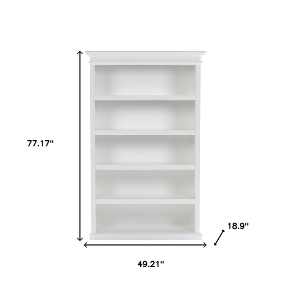 Homeroots 77" Antiqued White Solid Wood Five Tier Bookcase   523195