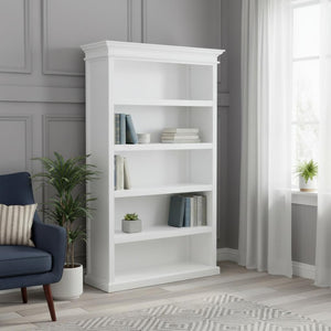 HomeRoots 77" Antiqued White Solid Wood Five-Tier Bookcase - Elegant Storage Solution for Home & Office Decor 523195