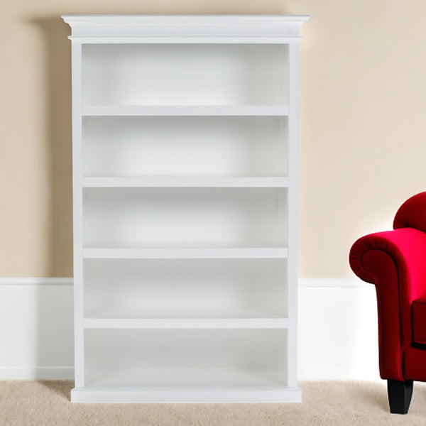 Homeroots 77" Antiqued White Solid Wood Five Tier Bookcase   523195