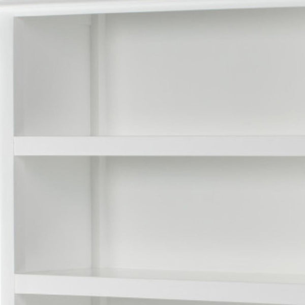 HomeRoots 77" Antiqued White Solid Wood Five-Tier Bookcase - Elegant Storage Solution for Home & Office Decor 523195