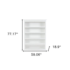 HomeRoots 77" Antiqued White Solid Wood Five-Tier Bookcase - Timeless Storage Solution for Home & Office Decor 523196