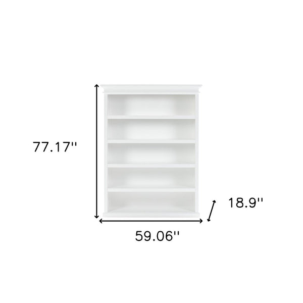 HomeRoots 77" Antiqued White Solid Wood Five-Tier Bookcase - Timeless Storage Solution for Home & Office Decor 523196