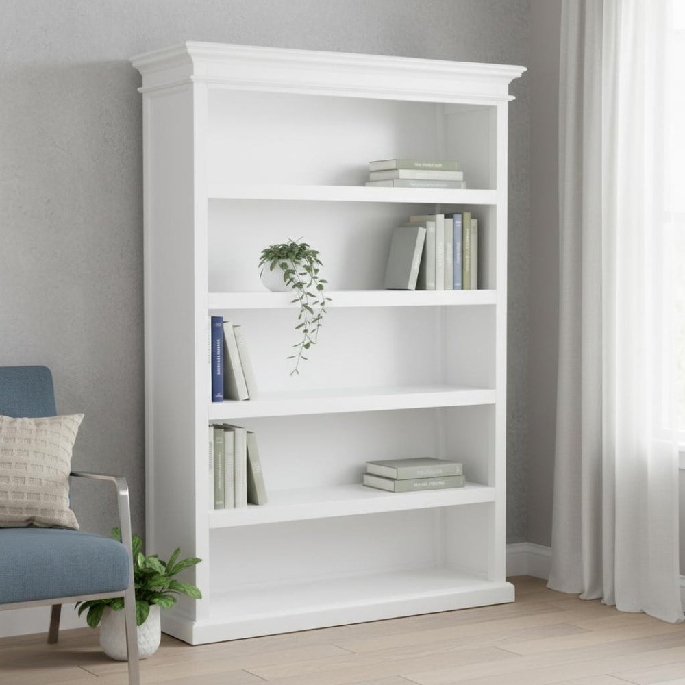 HomeRoots 77" Antiqued White Solid Wood Five-Tier Bookcase - Timeless Storage Solution for Home & Office Decor 523196
