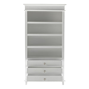 HomeRoots Antiqued White Solid Wood Four-Tier Bookcase with 3 Drawers for Stylish Storage & Display Solutions 523197
