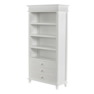 HomeRoots Antiqued White Solid Wood Four-Tier Bookcase with 3 Drawers for Stylish Storage & Display Solutions 523197