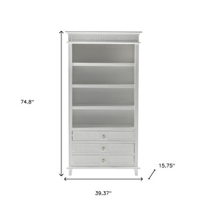 HomeRoots Antiqued White Solid Wood Four-Tier Bookcase with 3 Drawers for Stylish Storage & Display Solutions 523197