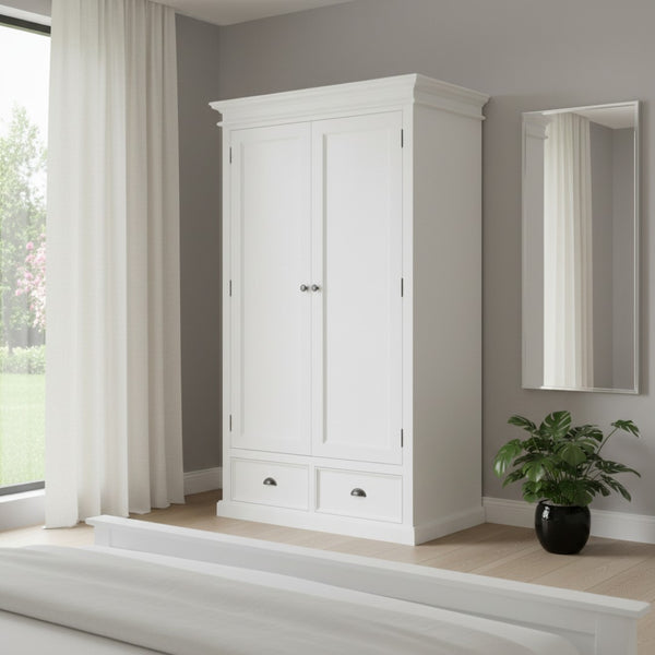 HomeRoots 43" Off White Solid Wood Two Drawer Cabinet - Elegant Farmhouse Storage for Home Décor and Organization 523198