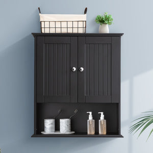 English Elm Upgraded Wall Mounted Bathroom Cabinet Mdf Over Toilet Storage with Soft Close Doors Black T3785P356590