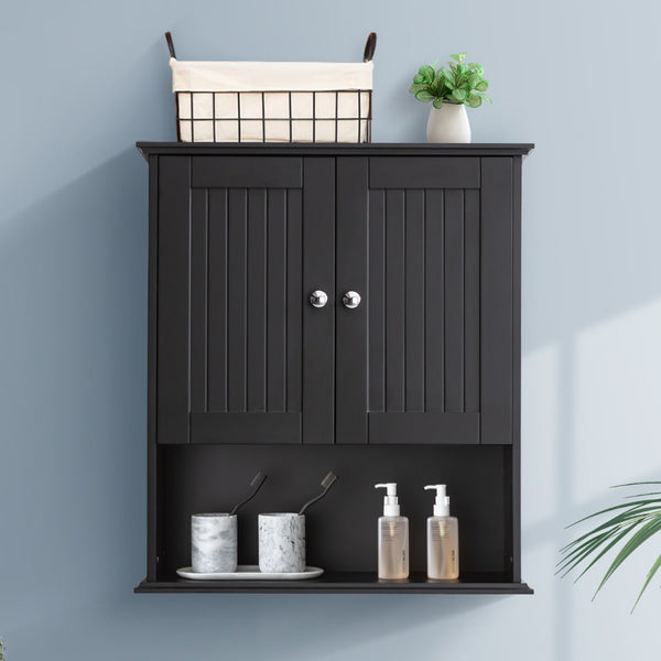 English Elm Upgraded Wall Mounted Bathroom Cabinet Mdf Over Toilet Storage with Soft Close Doors Black T3785P356590