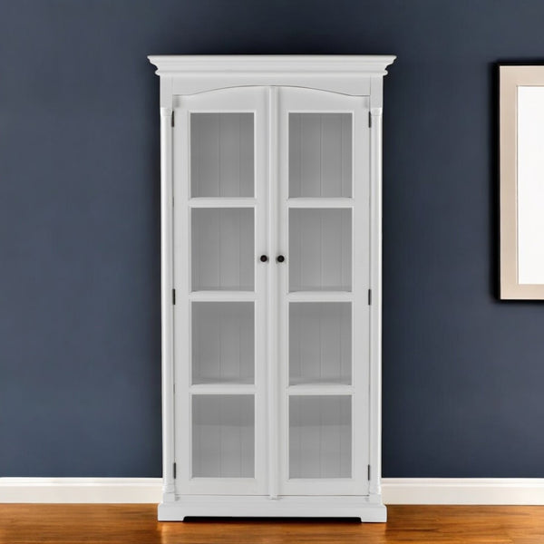 Homeroots 39" Off White Solid Wood Curio Cabinet With Glass Doors - Stylish Storage Solution For Any Space  Solid Wood 523200