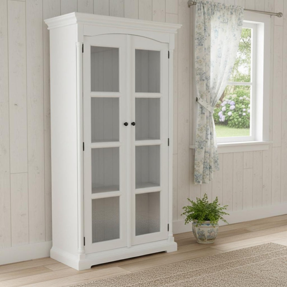 HomeRoots 39" Off White Solid Wood Curio Cabinet with Elegant Glass Doors for Stunning Collectible Display 523200