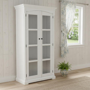 HomeRoots 39" Off White Solid Wood Curio Cabinet with Elegant Glass Doors for Stunning Collectible Display 523200