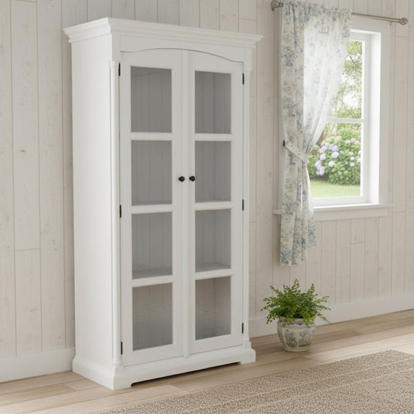 HomeRoots 39" Off White Solid Wood Curio Cabinet with Elegant Glass Doors for Stunning Collectible Display 523200