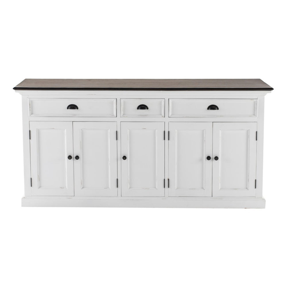 HomeRoots 74" Antiqued White Solid Wood Buffet Table - Elegant Storage with Versatile Style & Functionality 523202