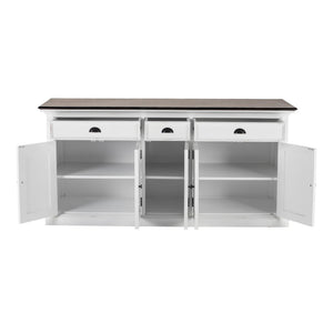 HomeRoots 74" Antiqued White Solid Wood Buffet Table - Elegant Storage with Versatile Style & Functionality 523202