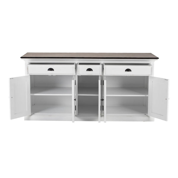 HomeRoots 74" Antiqued White Solid Wood Buffet Table - Elegant Storage with Versatile Style & Functionality 523202