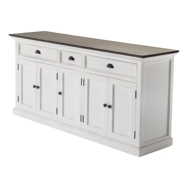 HomeRoots 74" Antiqued White Solid Wood Buffet Table - Elegant Storage with Versatile Style & Functionality 523202