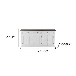 HomeRoots 74" Antiqued White Solid Wood Buffet Table - Elegant Storage with Versatile Style & Functionality 523202
