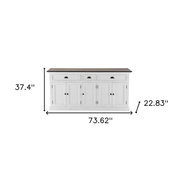 HomeRoots 74" Antiqued White Solid Wood Buffet Table - Elegant Storage with Versatile Style & Functionality 523202