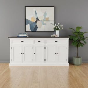 HomeRoots 74" Antiqued White Solid Wood Buffet Table - Elegant Storage with Versatile Style & Functionality 523202