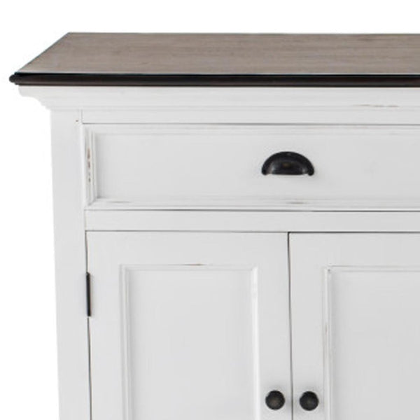 HomeRoots 74" Antiqued White Solid Wood Buffet Table - Elegant Storage with Versatile Style & Functionality 523202
