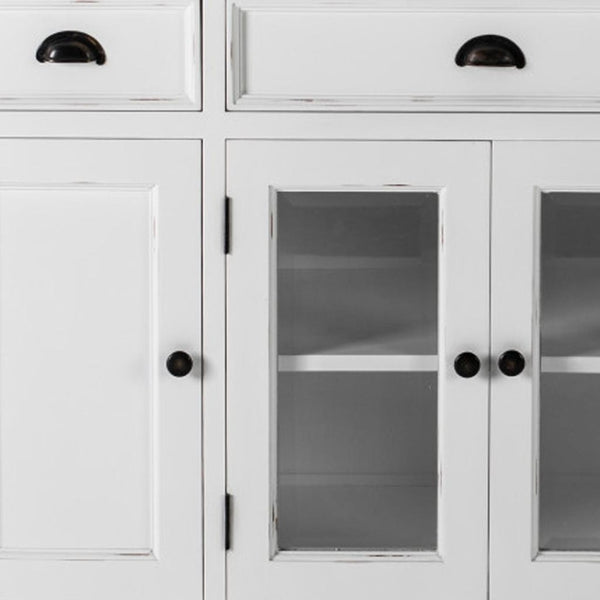 HomeRoots 60" White and Black Buffet Cabinet - Solid Wood Three Drawer Sideboard with Glass Doors for Stylish Storage 523203