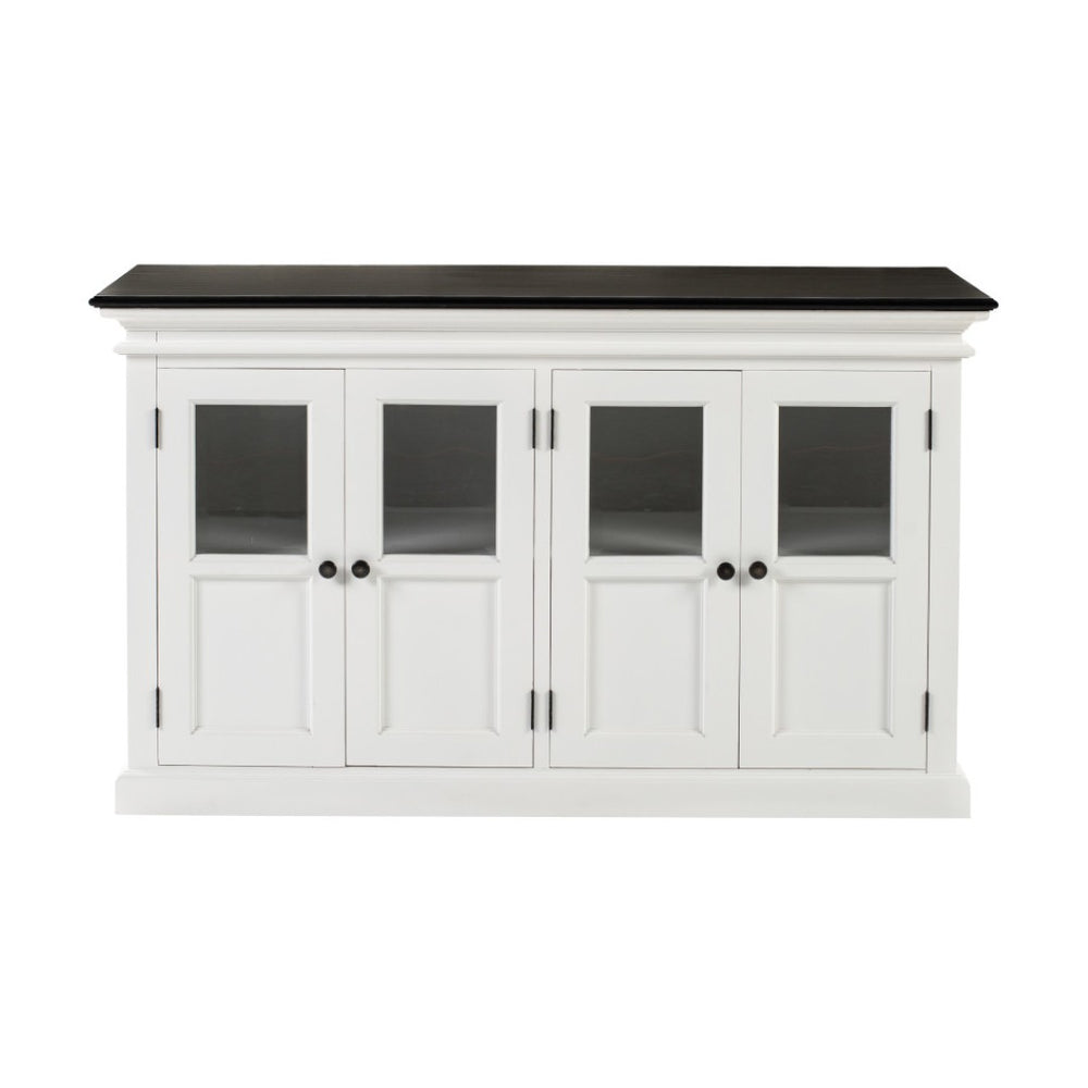HomeRoots 60" Solid Wood Buffet Table - Stylish White & Black Sideboard with Glass Doors for Elegant Storage 523205