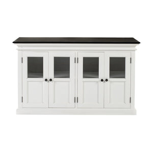HomeRoots 60" Solid Wood Buffet Table - Stylish White & Black Sideboard with Glass Doors for Elegant Storage 523205