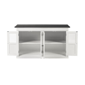 HomeRoots 60" Solid Wood Buffet Table - Stylish White & Black Sideboard with Glass Doors for Elegant Storage 523205