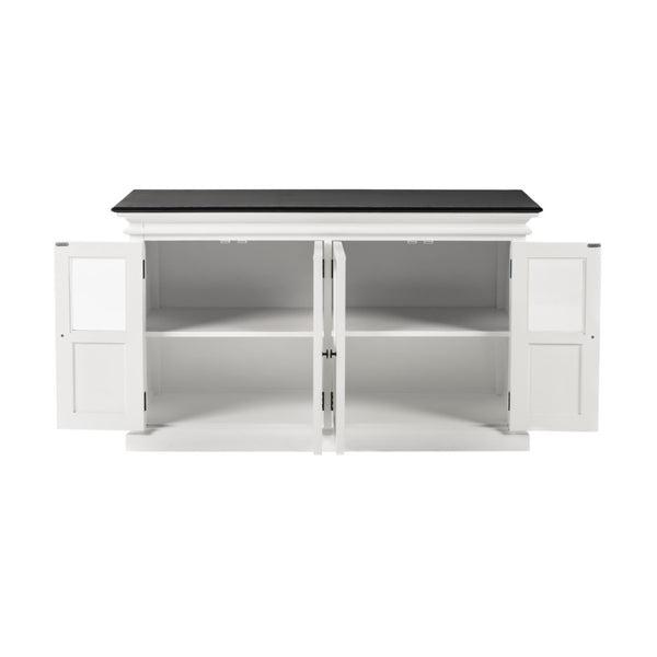 HomeRoots 60" Solid Wood Buffet Table - Stylish White & Black Sideboard with Glass Doors for Elegant Storage 523205