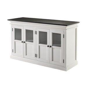 HomeRoots 60" Solid Wood Buffet Table - Stylish White & Black Sideboard with Glass Doors for Elegant Storage 523205