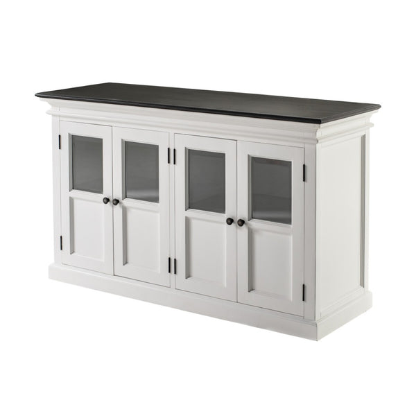 HomeRoots 60" Solid Wood Buffet Table - Stylish White & Black Sideboard with Glass Doors for Elegant Storage 523205
