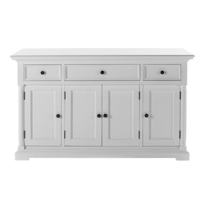 HomeRoots 60" Elegant White Solid Wood Buffet Table with Drawers & Doors for Stylish Storage Solutions 523207