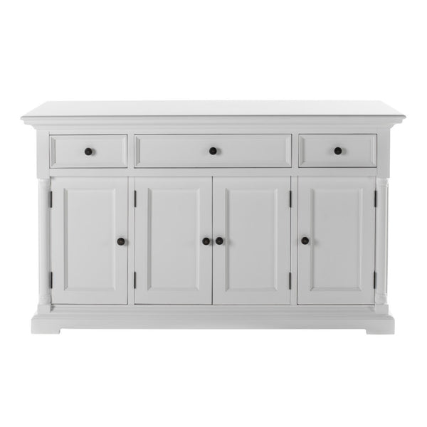 HomeRoots 60" Elegant White Solid Wood Buffet Table with Drawers & Doors for Stylish Storage Solutions 523207