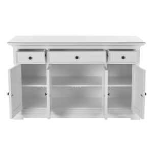 HomeRoots 60" Elegant White Solid Wood Buffet Table with Drawers & Doors for Stylish Storage Solutions 523207