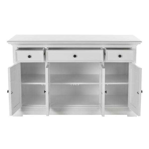 HomeRoots 60" Elegant White Solid Wood Buffet Table with Drawers & Doors for Stylish Storage Solutions 523207