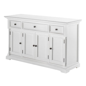 HomeRoots 60" Elegant White Solid Wood Buffet Table with Drawers & Doors for Stylish Storage Solutions 523207