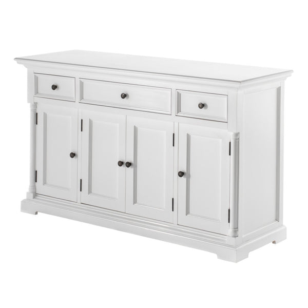 HomeRoots 60" Elegant White Solid Wood Buffet Table with Drawers & Doors for Stylish Storage Solutions 523207