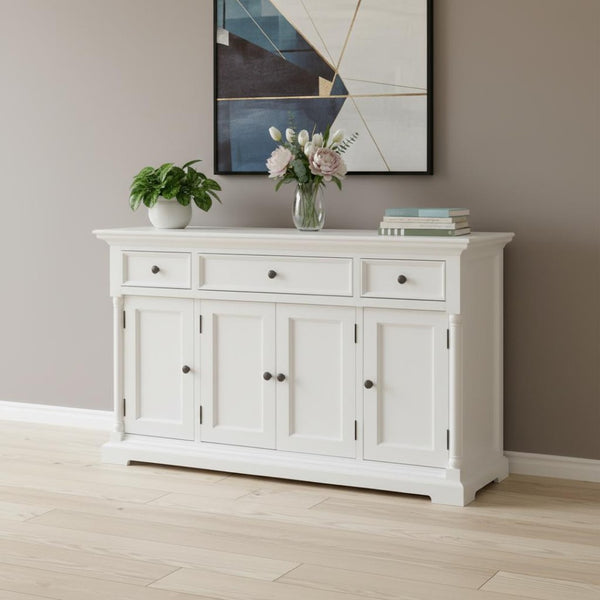 HomeRoots 60" Elegant White Solid Wood Buffet Table with Drawers & Doors for Stylish Storage Solutions 523207