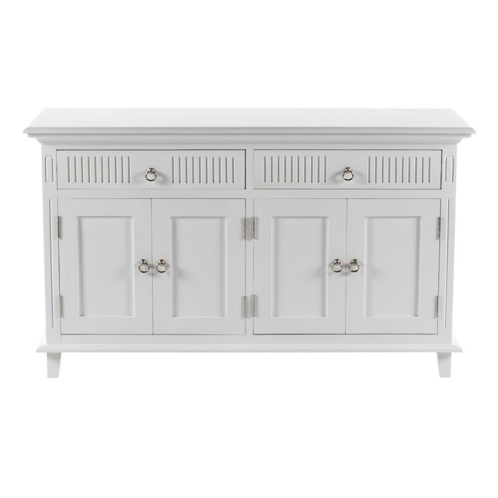 HomeRoots 59" White Solid Wood Buffet Cabinet with Two Drawers & Four Doors for Stylish Storage Solutions 523208