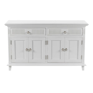 HomeRoots 59" White Solid Wood Buffet Cabinet with Two Drawers & Four Doors for Stylish Storage Solutions 523208