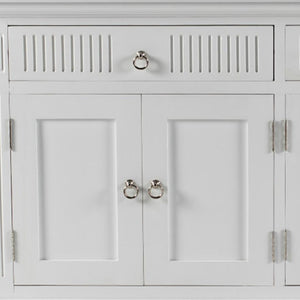 HomeRoots 59" White Solid Wood Buffet Cabinet with Two Drawers & Four Doors for Stylish Storage Solutions 523208